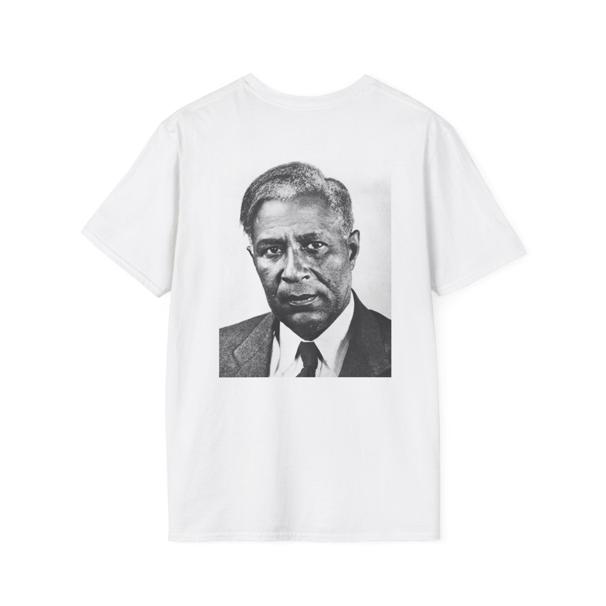 Black power Garrett Morgan Graphic T-Shirt — Vintage Portrait Backprint with Signature Chest Text