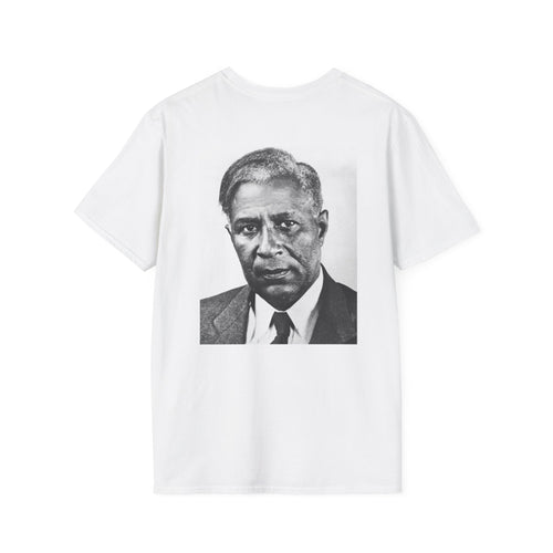 Black power Garrett Morgan Graphic T-Shirt — Vintage Portrait Backprint with Signature Chest Text