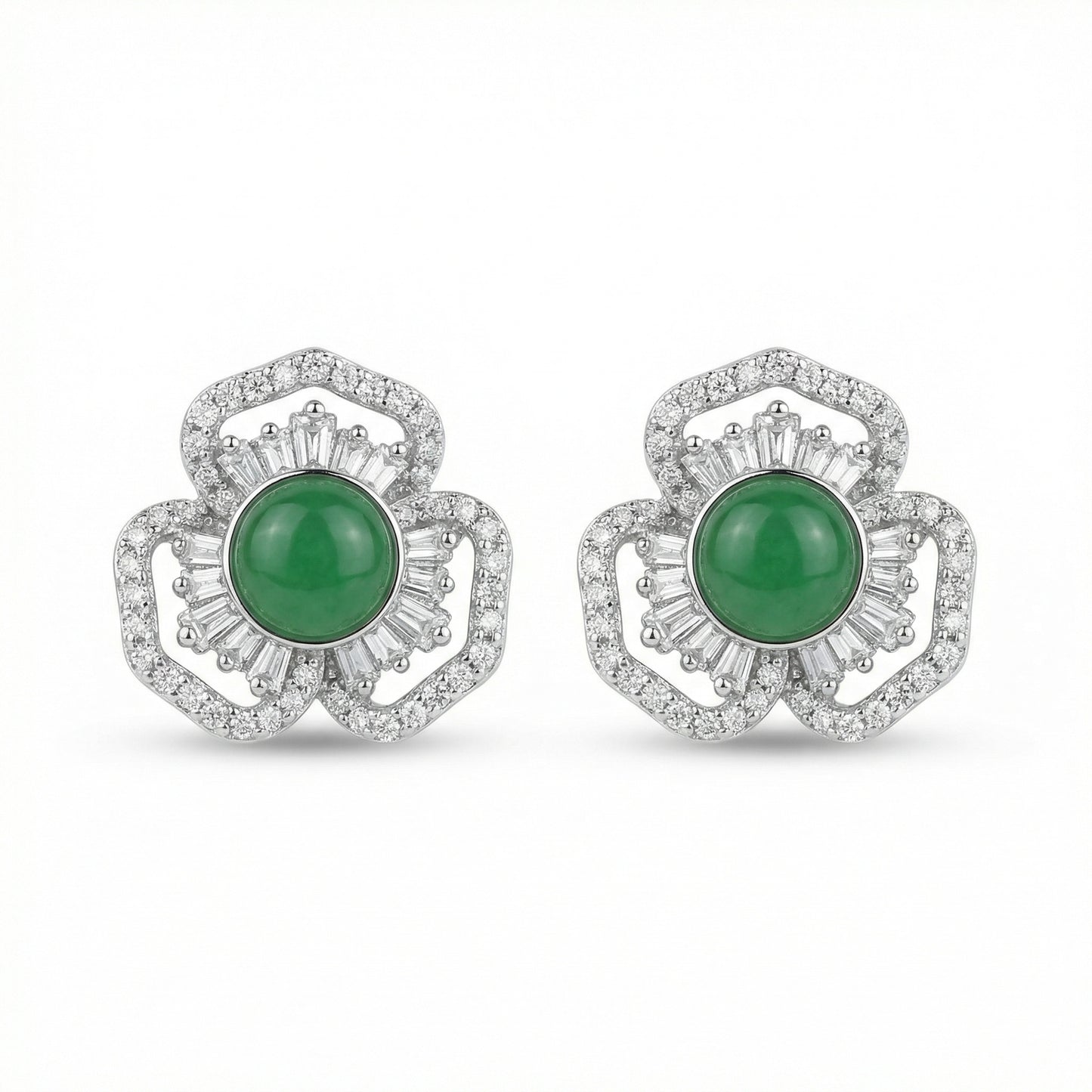 Aros Silver Elegant Green Gemstone Flower